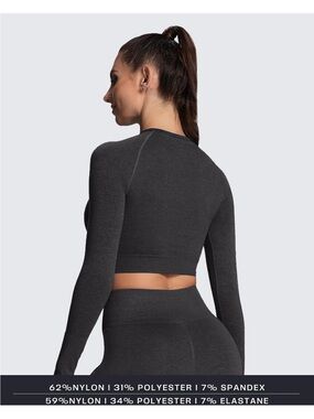 NWOT Amazon Aoxjox Long Sleeve Cropped Workout Top with Thumbholes - Black Marl